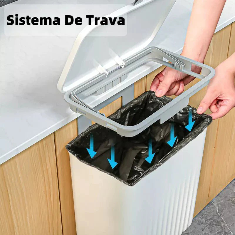 Lixeira Suspensa 9L com Tampa e Suporte – Para Cozinha e Banheiro - Nidus