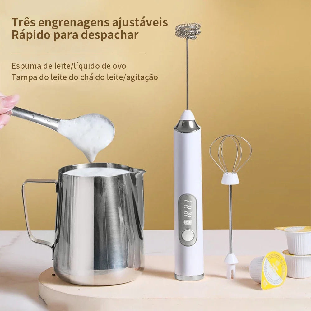 Mini Mixer Elétrico 2 em 1 – Batedor e Misturador para Café, Leite, Ovos e Bebidas