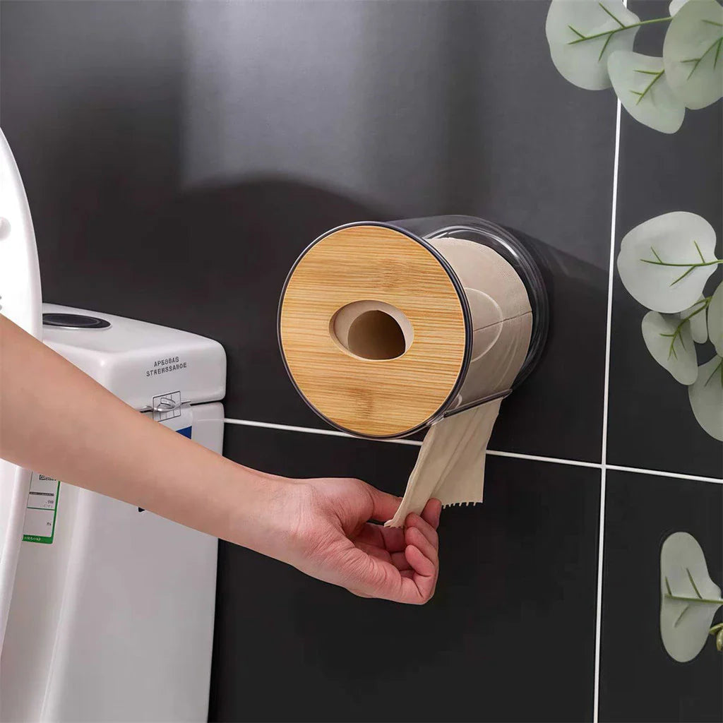 Porta Papel Higienico Luxo Transparente Com Tampa De Bambu - Nidus