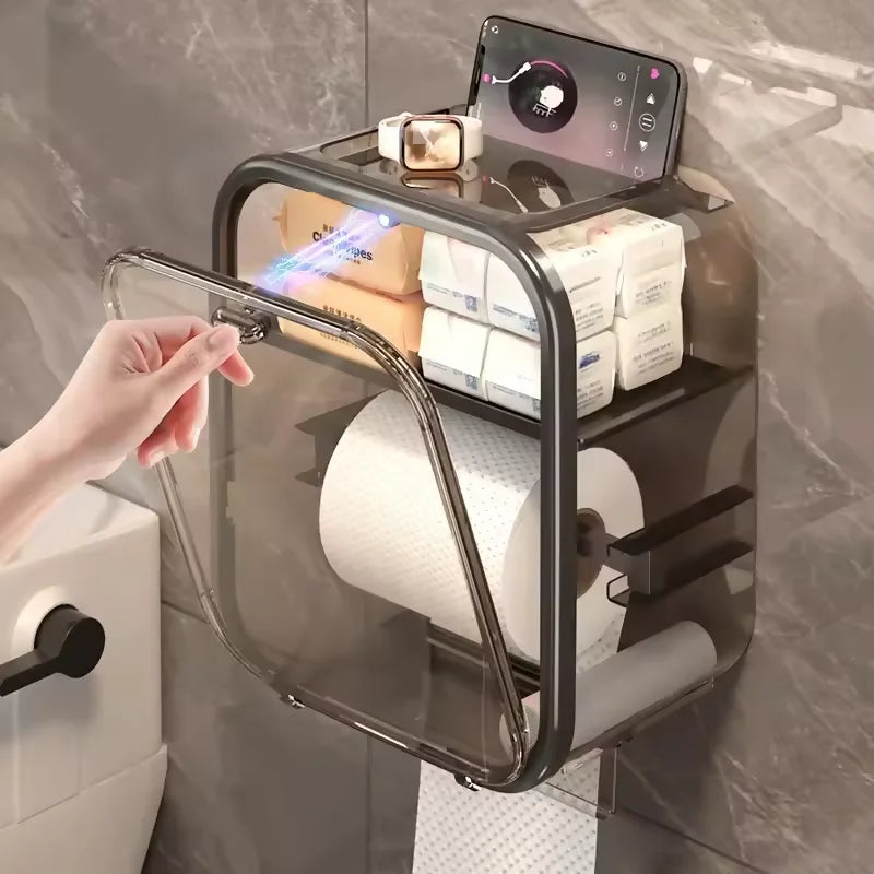 Caixa Box Porta Papel Higiênico Dispenser Organizador Banheiro Trava Magnética Suporte Celular