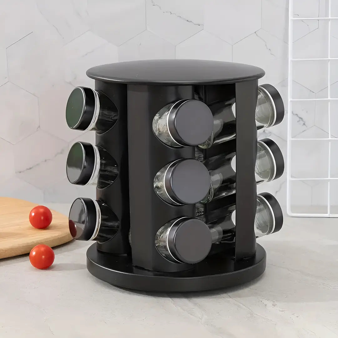 Porta Condimentos Giratório Inox Preto 9 Peças | Nidus House