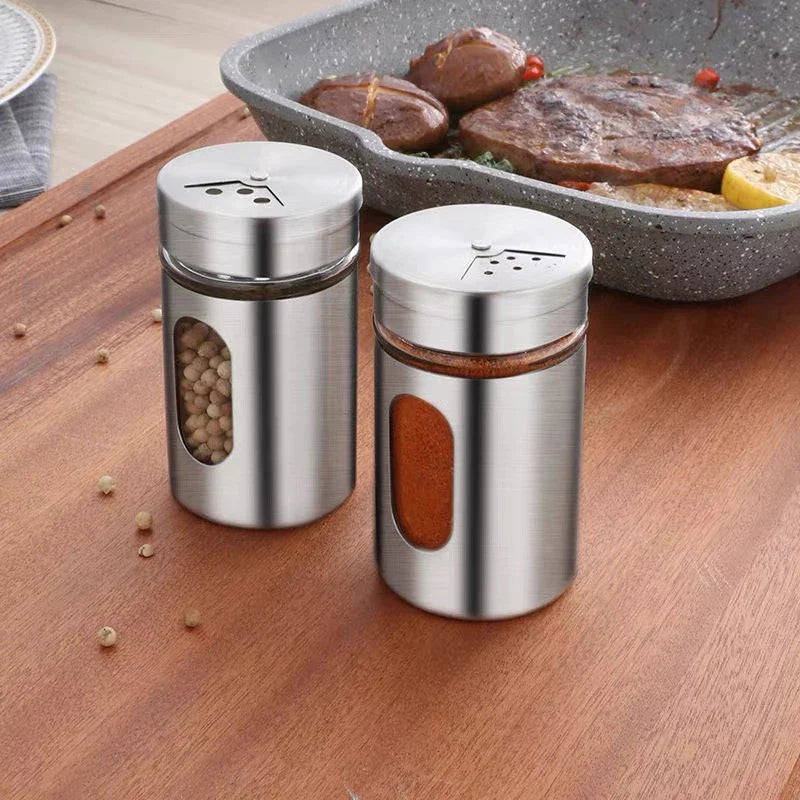 Kit 6 Porta Condimentos em Aço Inox e Vidro - Nidus