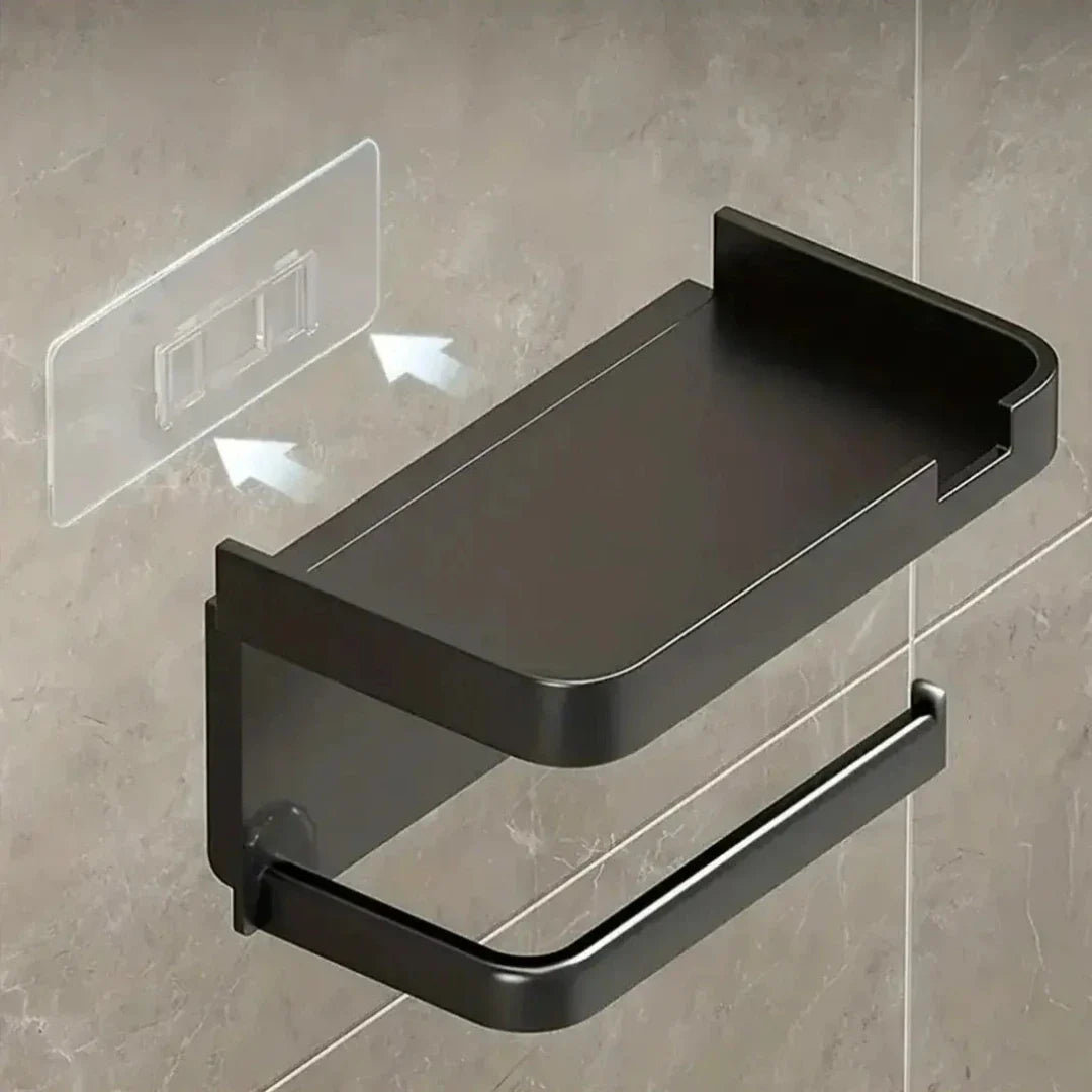 Suporte para Papel Higiênico Nidus House – Preto Fosco, Anticorrosivo (Fixação com ou sem Furos)