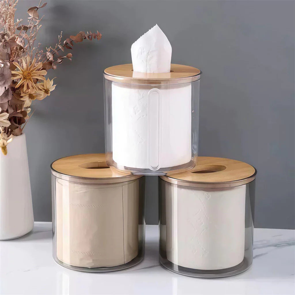 Porta Papel Higienico Luxo Transparente Com Tampa De Bambu - Nidus