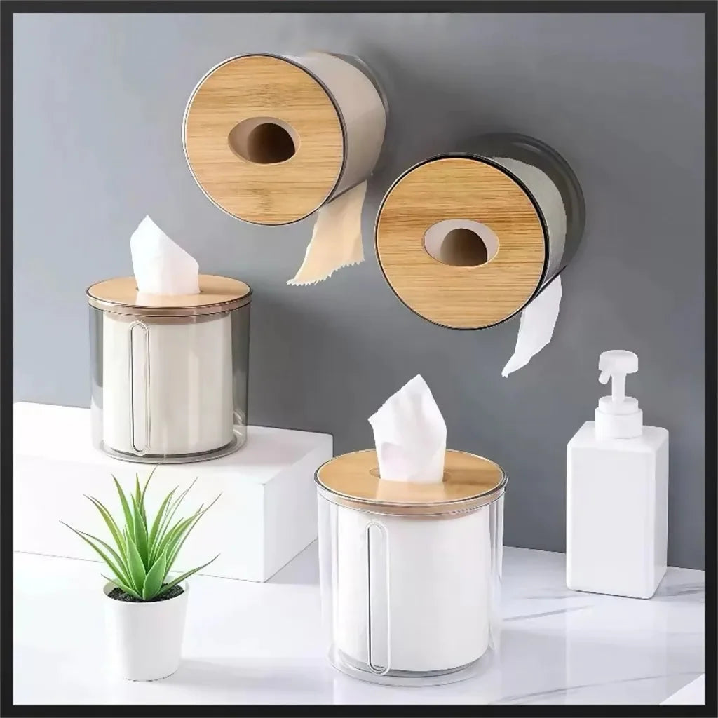 Porta Papel Higienico Luxo Transparente Com Tampa De Bambu - Nidus