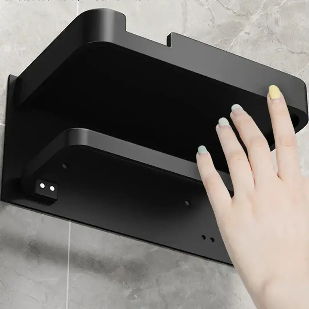 Suporte para Papel Higiênico Nidus House – Preto Fosco, Anticorrosivo (Fixação com ou sem Furos)