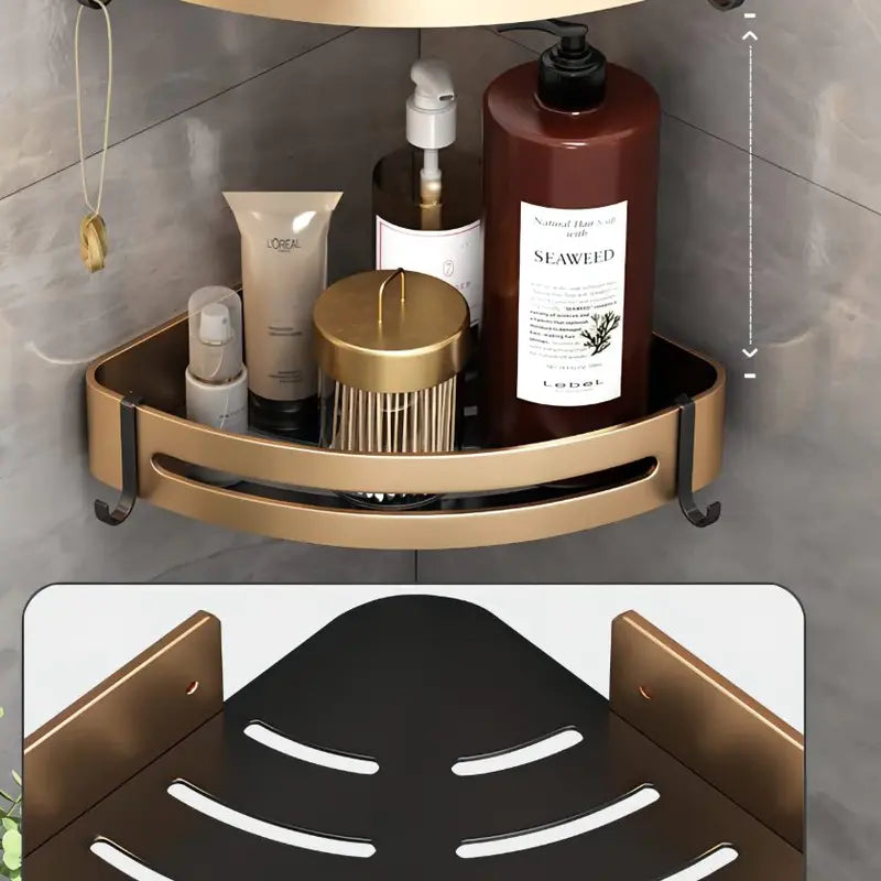Kit 2 Prateleira Para Banheiro Em Alumínio Preto Com Dourado - Nidus