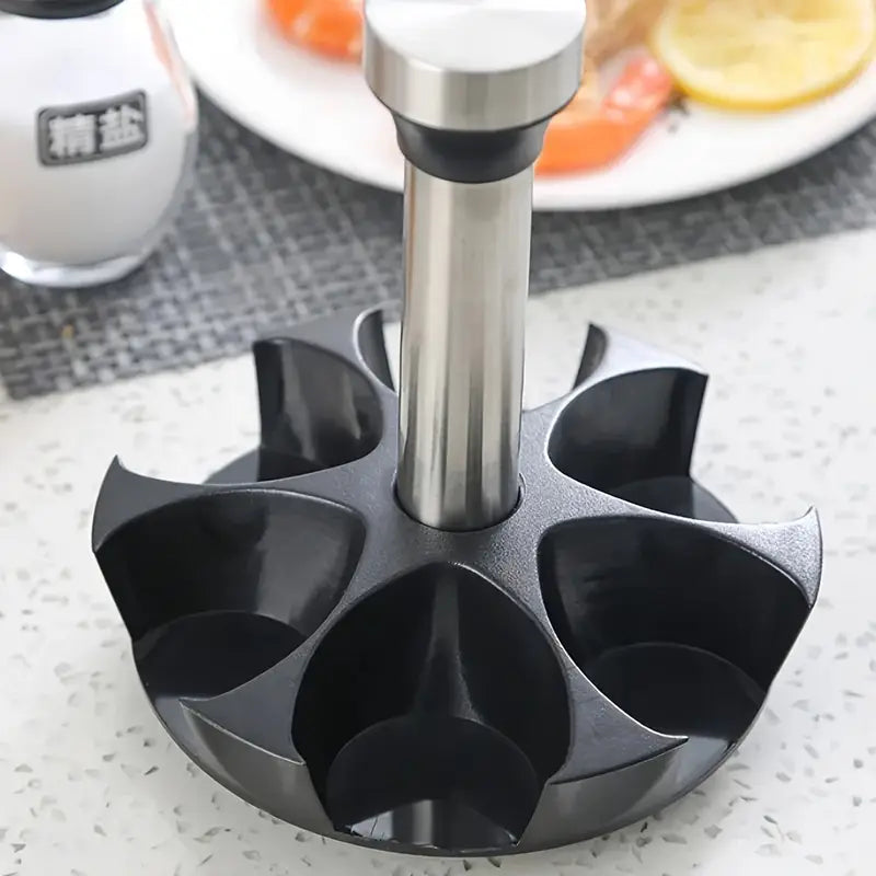 Porta-Temperos Giratório em Aço Inox com 6 Potes de Vidro - Nidus