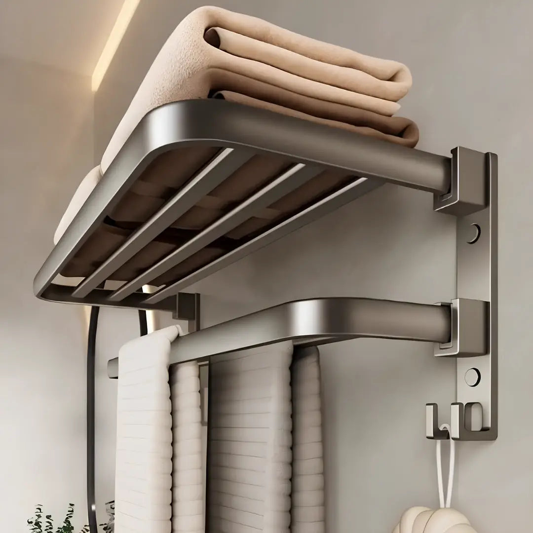 Porta Toalhas Duplo em Aço Inox 60cm para Organização de Banheiro - Nidus