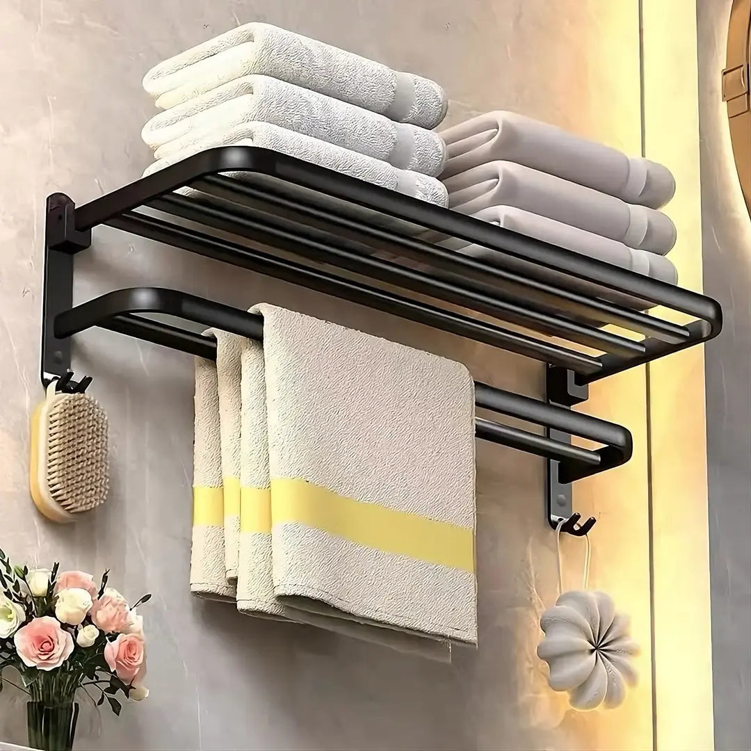 Porta Toalhas Duplo em Aço Inox 60cm para Organização de Banheiro - Nidus