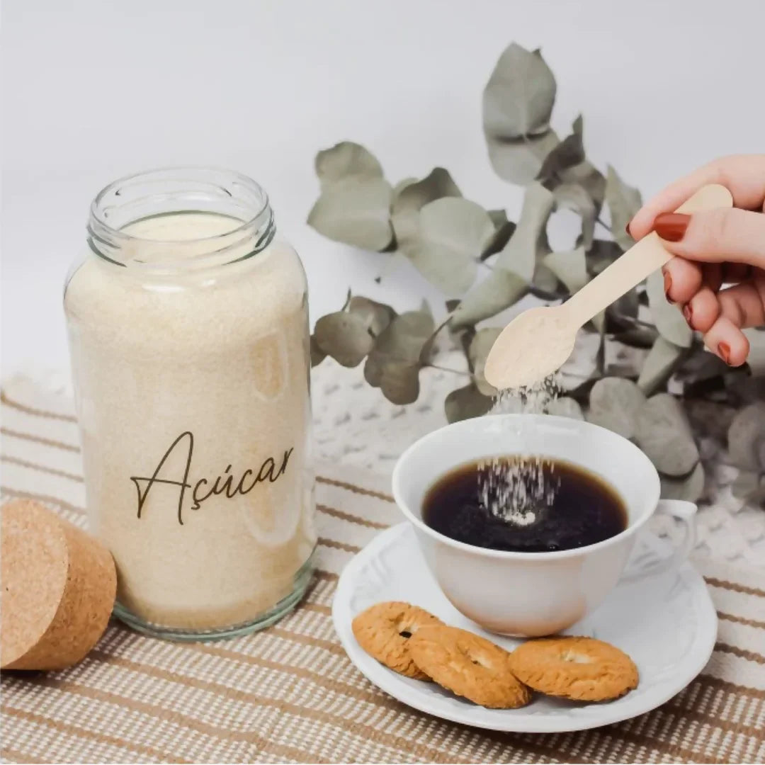 3 Potes de Vidro 810ml com Tampa de Rolha e Adesivos para Café, Açúcar e Biscoitos - Nidus