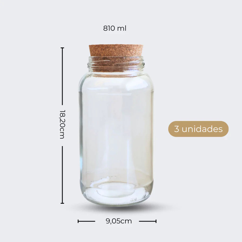3 Potes de Vidro 810ml com Tampa de Rolha e Adesivos para Café, Açúcar e Biscoitos - Nidus