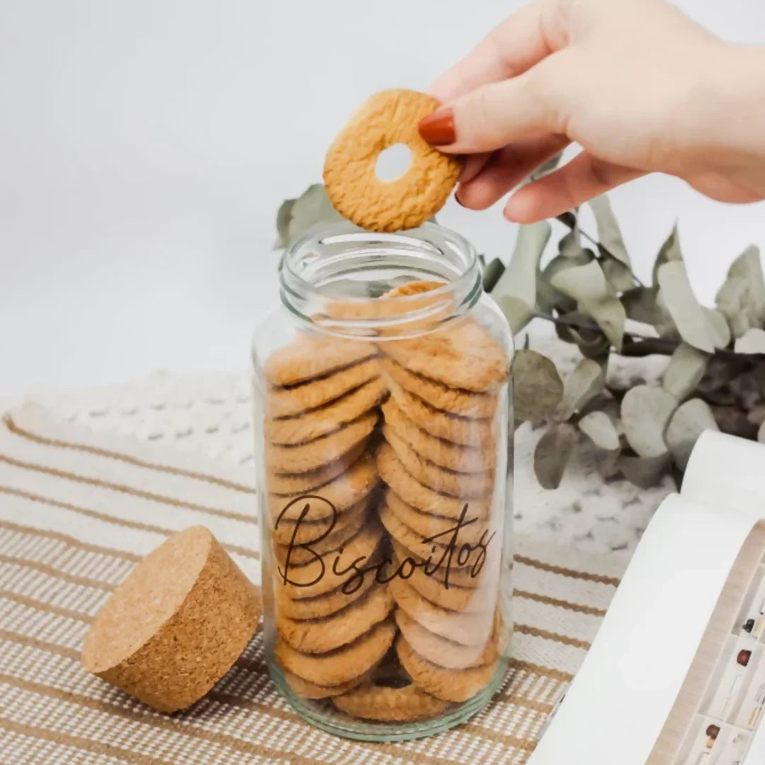 3 Potes de Vidro 810ml com Tampa de Rolha e Adesivos para Café, Açúcar e Biscoitos - Nidus
