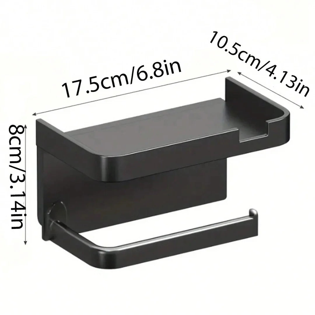Suporte para Papel Higiênico Nidus House – Preto Fosco, Anticorrosivo (Fixação com ou sem Furos)