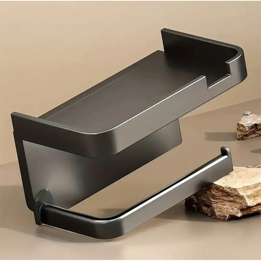 Suporte para Papel Higiênico Nidus House – Preto Fosco, Anticorrosivo (Fixação com ou sem Furos)