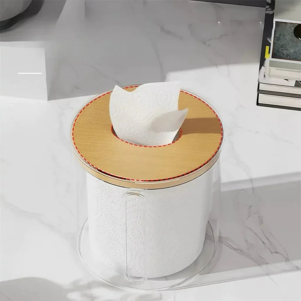 Porta Papel Higienico Luxo Transparente Com Tampa De Bambu - Nidus